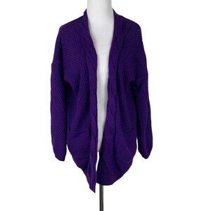 Traleubie Purple Knit Cardigan Sweater Boho Chunky Size M